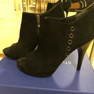 Peep toe suede booties